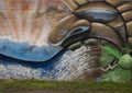 Portion of a mural by John Ã¢â¬ÅPrimeÃ¢â¬Â Hina around the Paia Municipal Parking Lot on Hana Highway on the island of Maui, Hawaii.